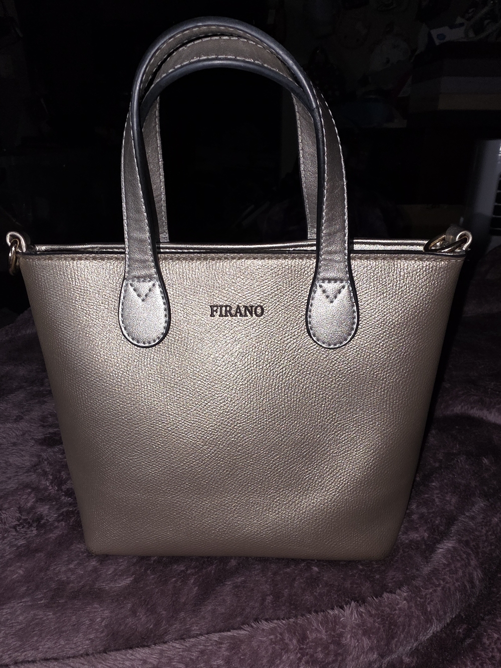 Firano Arno Label 2-Way Leather Bag In A Metallic Champagne Gold/Bronze - NWOT